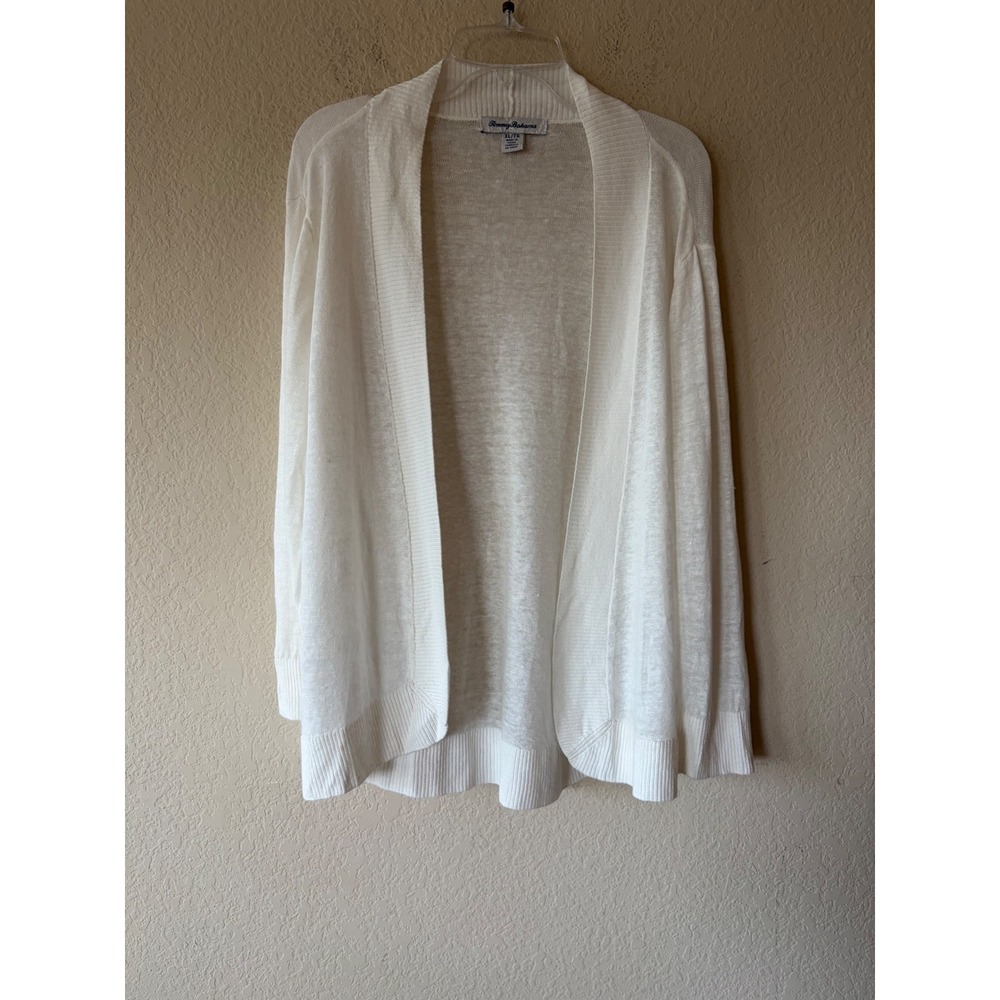 Tommy Bahama White 100% Linen Open Front Cardigan Sweater XL 231-TW40689